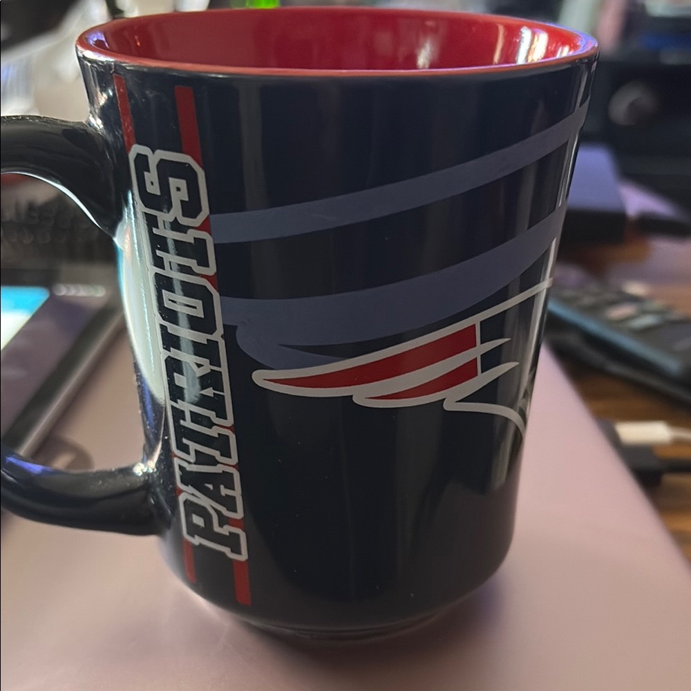 Blue and Red Coffee Mug with Stripes and Handle